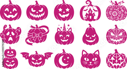 Pink halloween vector bundle spooky pumpkins ghosts cats more for breast cancer awareness campaigns