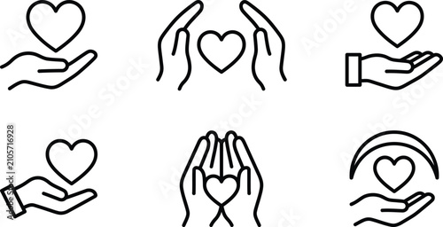 Schilderij op canvas Love care icon collection showing hands hearts protection support and compassion