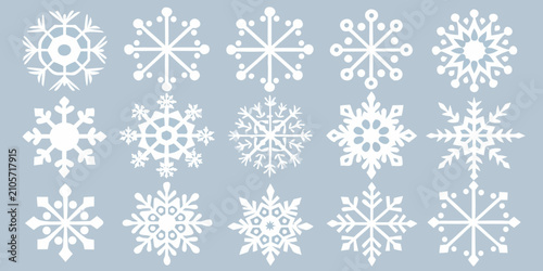 Tableau sur toile Variety Of White Snowflake Designs On Pale Blue Background A Winter Pattern Coll