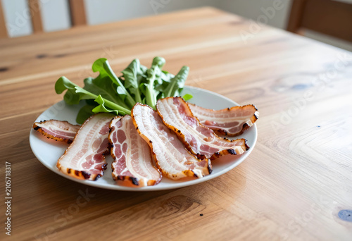 Five slices of bacon with f...