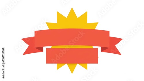 An orange starburst expanding with a red ribbon banner revealing the text Summer SALE on a white background