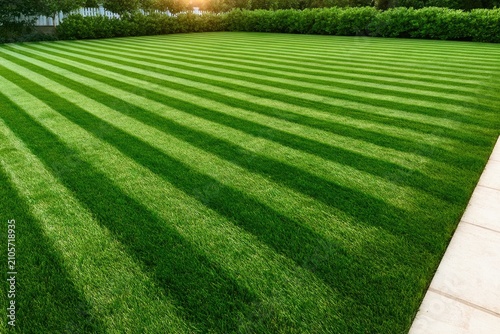 Perfectly manicured lawn with striking alternating green stripes