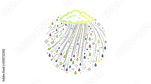 фотографія Colorful Rain Cloud Illustration with Falling Drops