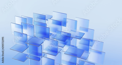 Fotografie Glossy glass blue gradient square tech style abstract futuristic background