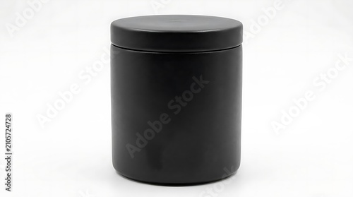 Matte black cosmetic jar mockup on white background.