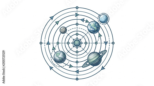 Foto Atomic structure with electrons orbiting nucleus.