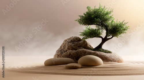 Serene tree grows atop rugged rock