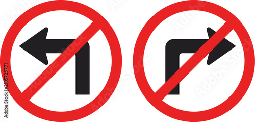 No left turn and no right turn traffic signs