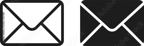 Set of envelope icons, outline and solid style, communication and email symbols