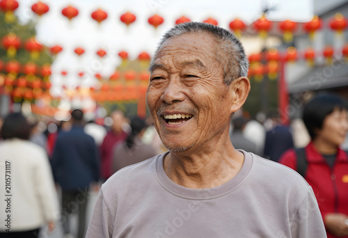Happy senior asian man laug...