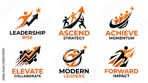 Set of Six Professional Business Leadership and Success Concept Vector Logo Icons