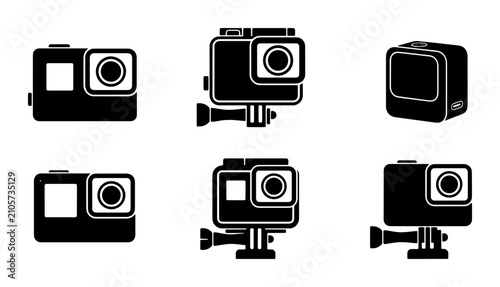 Action Camera Icons Set, Sports Cam Vector Graphics, Outdoor Adventure Gear, Technology Gadgets