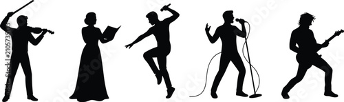 Obraz na płótnie Musician Silhouette Vector Set Featuring Violin Singer Choir Dancer Vocalist and