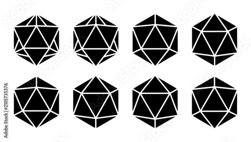 Fotografie Geometric Icosahedron Shapes, Polyhedron Icons, D20 Dice Elements, 8 Vector Grap