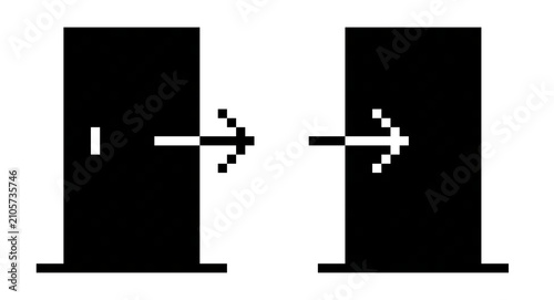 Fotografía Solid Entry and Exit Door Pixel Art Icon Set, Open Access Symbols