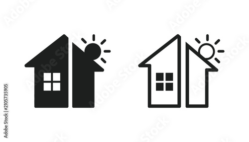 Indoor and outdoor icon set, inside and outside symbols, entrance and exit indicators, navigation signage, building access graphics, editable vector illustration.