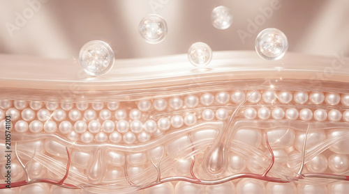 Cross-section of human skin layers with visible pores and hair follicles