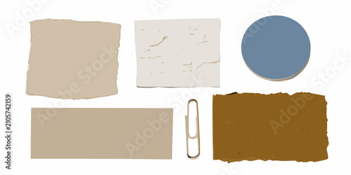 Photography Paper scraps and a metal paper clip on a white background digital illustration