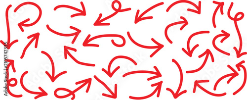 Bild auf Leinwand A diverse array of vibrant red hand drawn doodle arrow pointers showing multiple