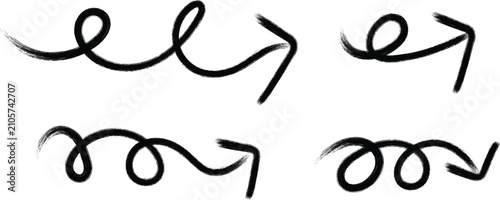 Black hand-drawn squiggly arrow icons set