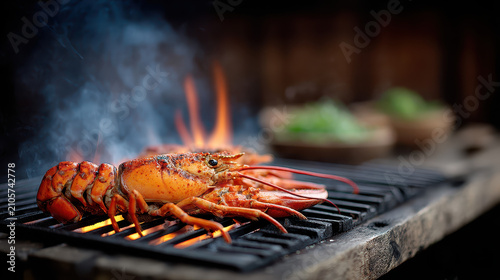 Outdoor BBQ Scene with Sizzling Whole Lobster