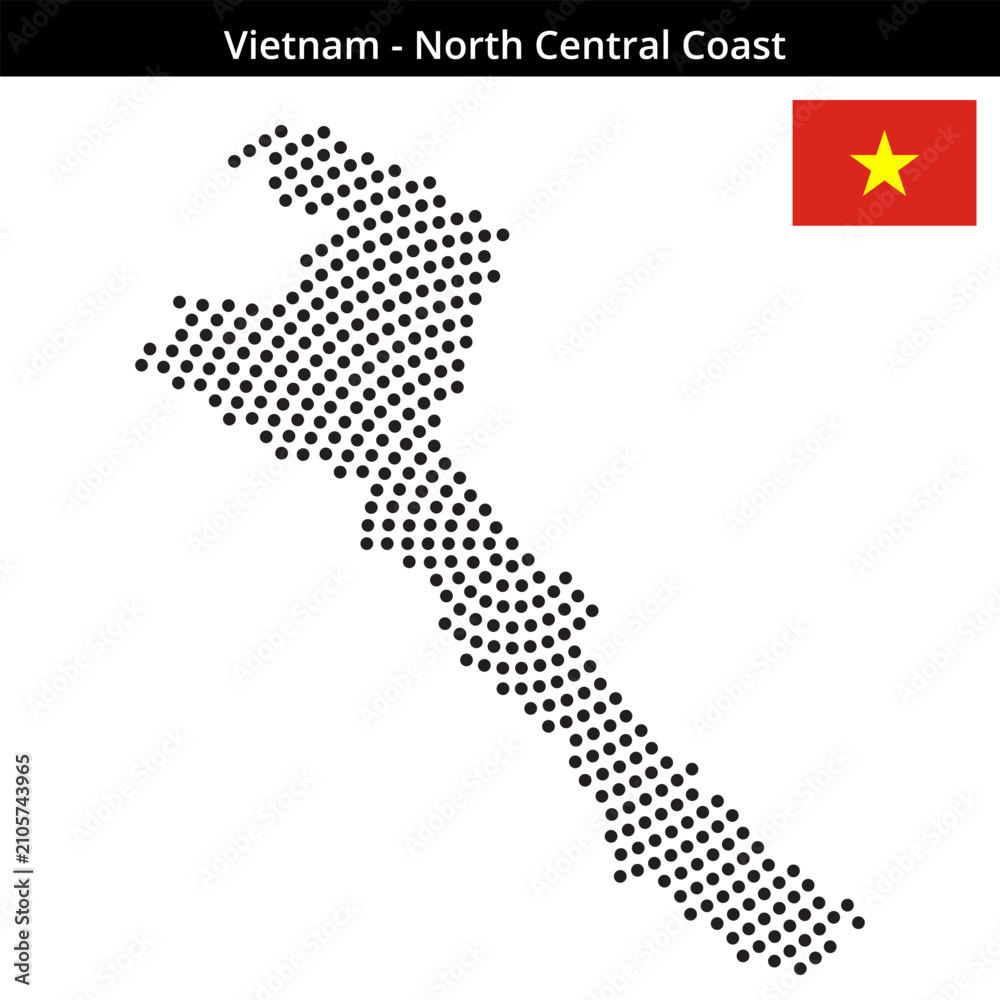 Obraz premium Map of Vietnam-North-Central-Coast in concentric medium dots