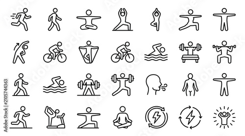 Photography Collection of minimalist sports and fitness activity icons.