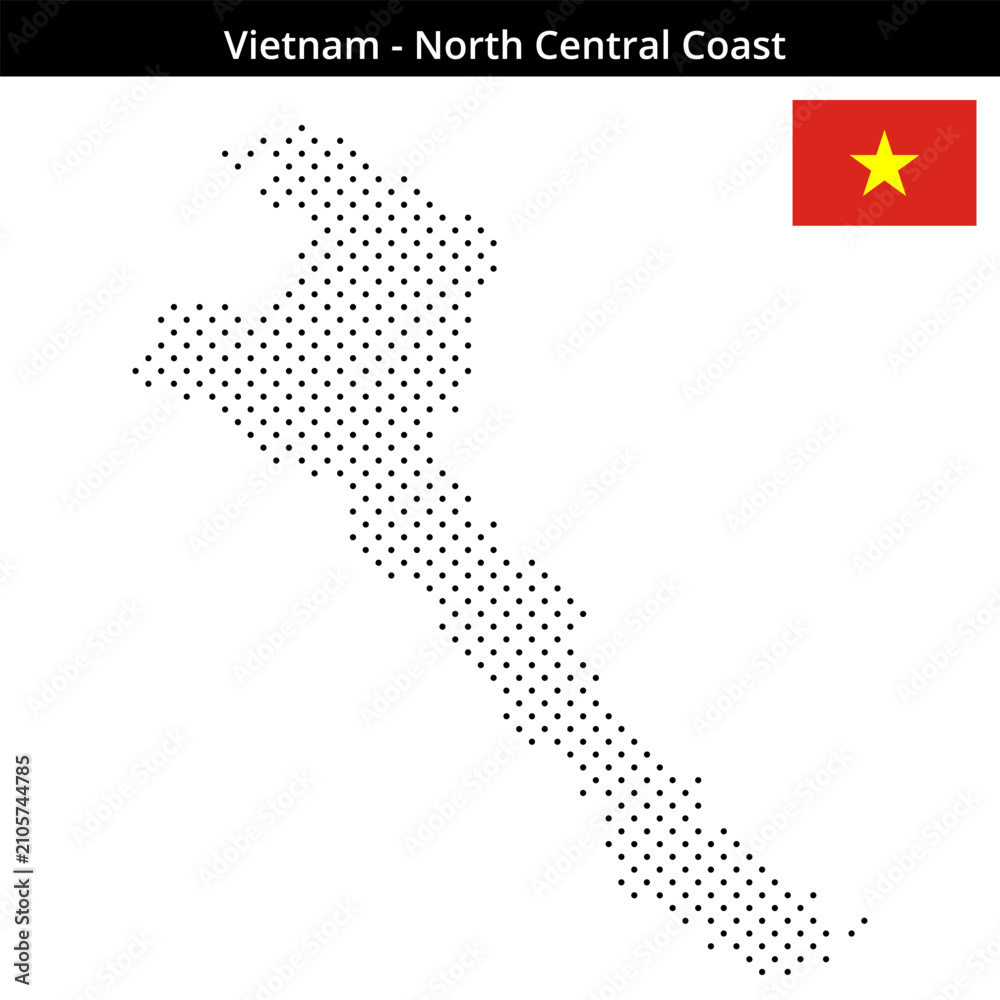 Obraz premium Map of Vietnam-North-Central-Coast in small cross shaped dots