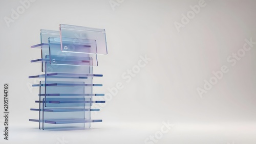 Stacked holographic browser tabs with copy space in studio – Ideal for web development, software UI, or cloud dashboard.