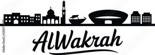 Fotografie Al wakrah city skyline silhouette featuring a traditional dhow boat and modern s