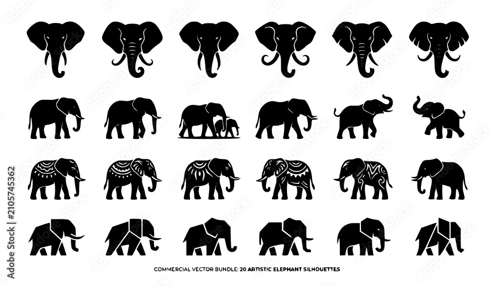 Obraz premium Premium Elephant Silhouette Logo Bundle Vector Illustration Collection