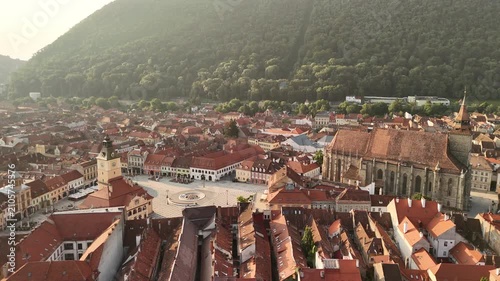 Brașov Council Square Morning Video – Stock Aerial Collection