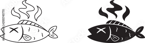 Bild auf Leinwand Stale fish icon set with black silhouette and outline vector style