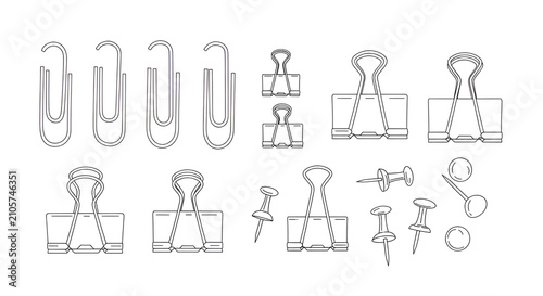 Stationery Outline Set: Paper Clips, Binder Clips, and Push Pins Sketch