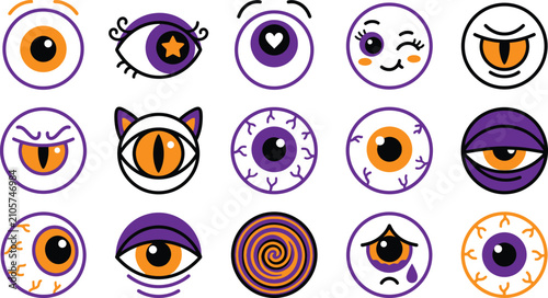 Cuadro en lienzo Colorful cartoon eyes collection whimsical expressions and unique designs