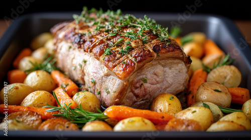 Side View of Sprinkled Herb Pork Roast on Pan