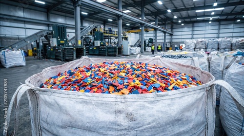 Colorful plastic waste inside industrial recycling facility