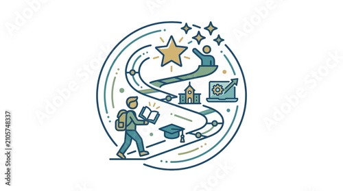 Cuadro en lienzo Lifelong Learner Navigating Continuous Education Path with Book and Backpack