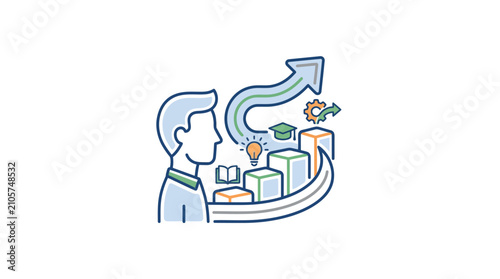 Fotografie Man Studying Digital Education, Lifelong Learning, Continuous Learning, Online C