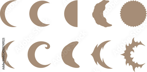 Fotografija Collection of stylized crescent moon and celestial shapes in various forms and a