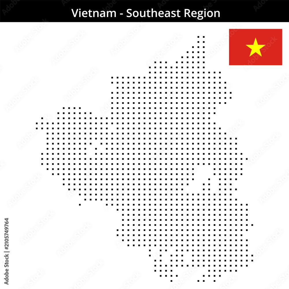 Obraz premium Map of Vietnam-Southeast-Region in small size square dots
