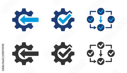 Process optimization icons gear checkmark and workflow symbols for business and technology