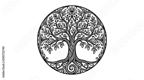 Schilderij op canvas Intricate Circular Tree of Life Illustration