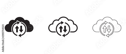 Obraz w ramie cloud icons with circular arrows indicating data transfer or syncing processes isolated on transparent background