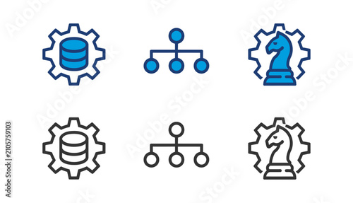 Data management and strategy icons database network and ai concepts illustration