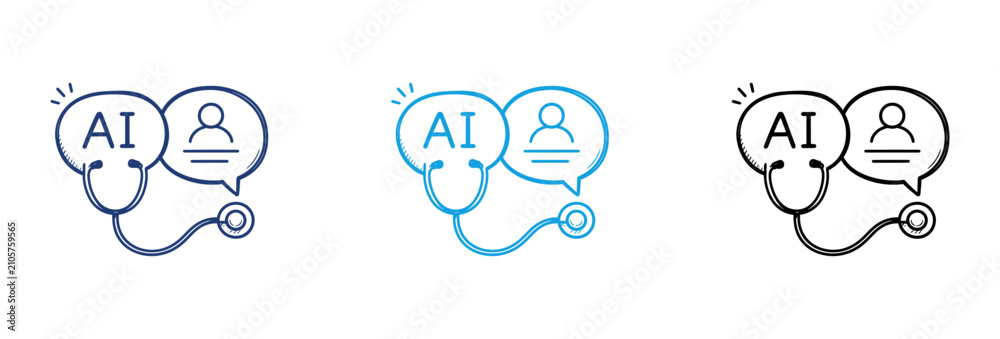 Obraz premium Artificial Intelligence Medical Stethoscope Icon Set for Digital Healthcare and Online Consultation.