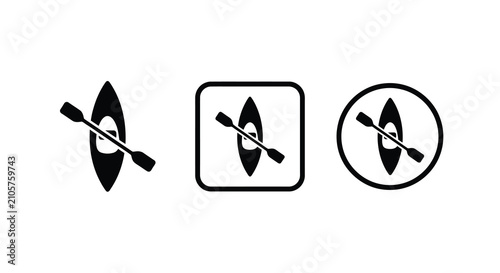 Canvas Print Kayak with paddle depictions in black vector silhouettes against a white backgro
