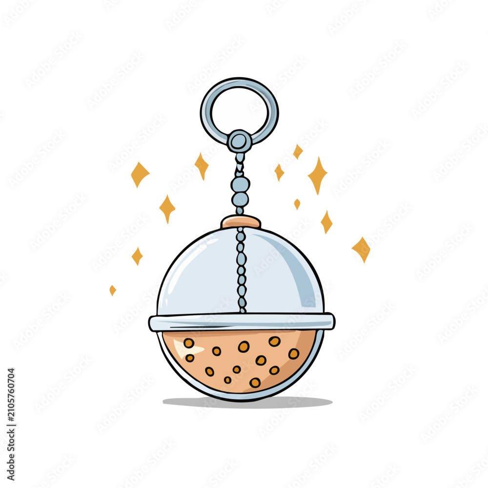 Fototapeta premium Silver metal tea infuser ball with beaded chain and sparkling highlights