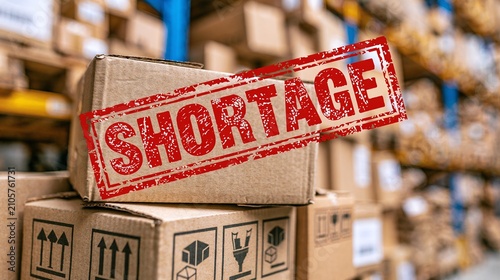Supply Chain Disruption Concept: Cardboard Box with Red 
