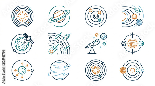 Fotografía Colorful Astronomy and Space Science Icons Set.